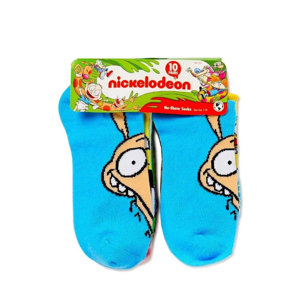 Nickelodeon NEW 90s Retro Character No Show Socks 10-Pack SpongeBob Rocko